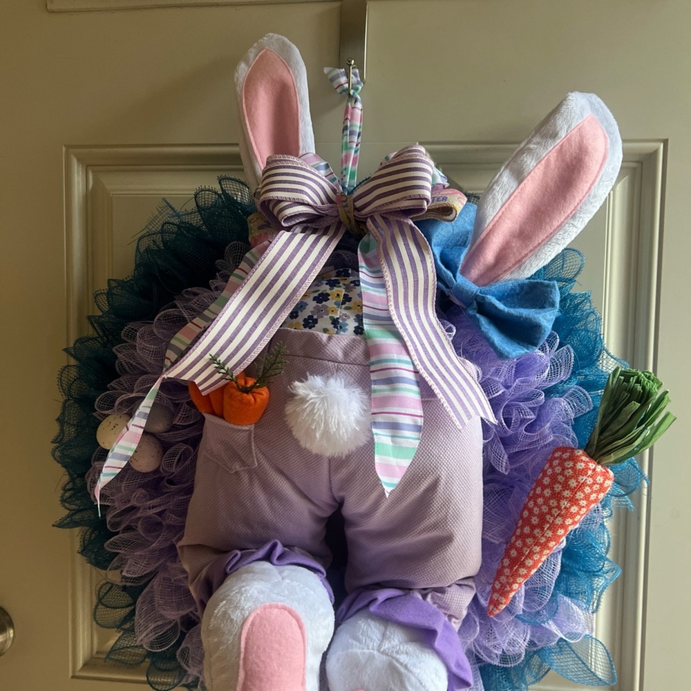 Easter Bunny 19 inch Wreath with Purple and Pink Accents